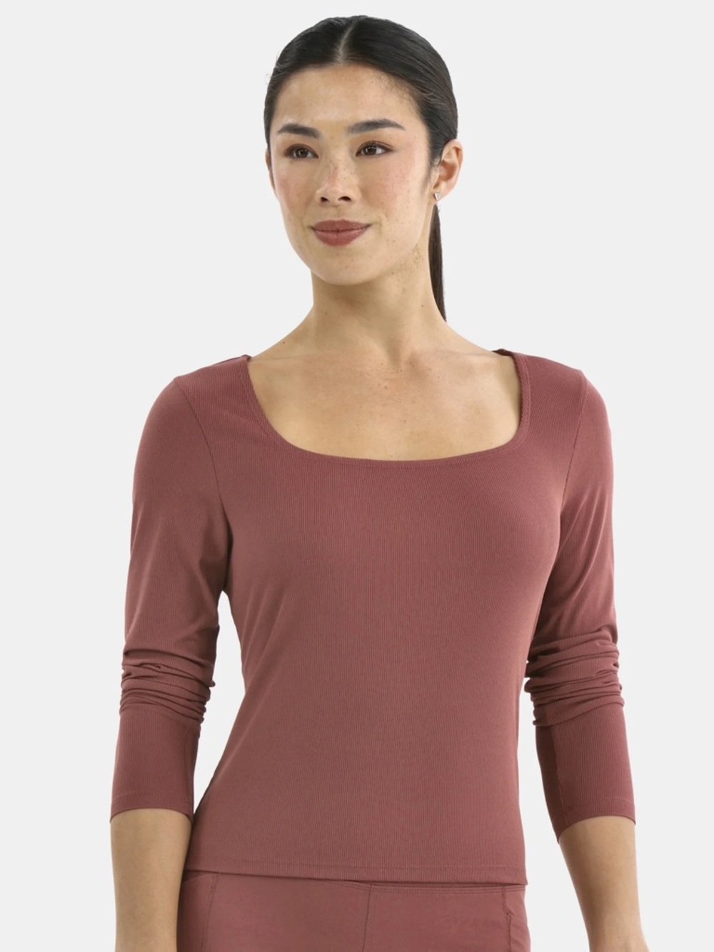 Women's Square Neck Long Sleeve Top in Dusty Rose nwot
